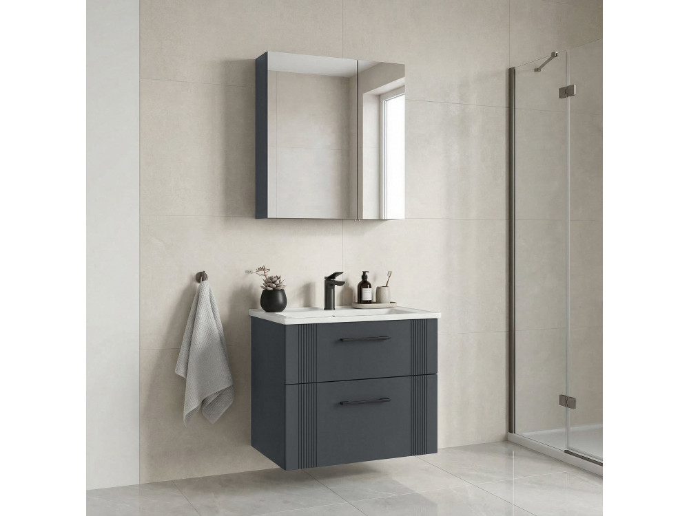 Ensemble Meuble Vasque avec Miroir (2 Pièces) "Bari 65 v2" - 65 x 45 x 55 cm - Matte Anthracite
