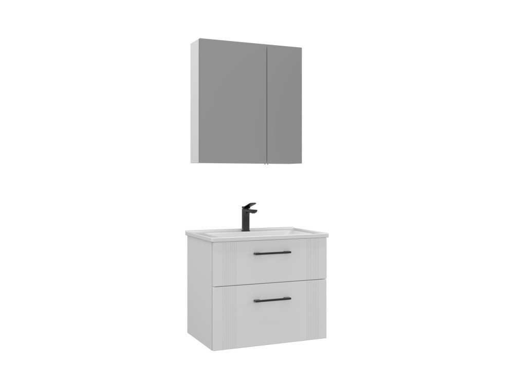 Ensemble Meuble Vasque avec Miroir (2 Pièces) "Bari 65 v2" - 65 x 45 x 55 cm - Matte White