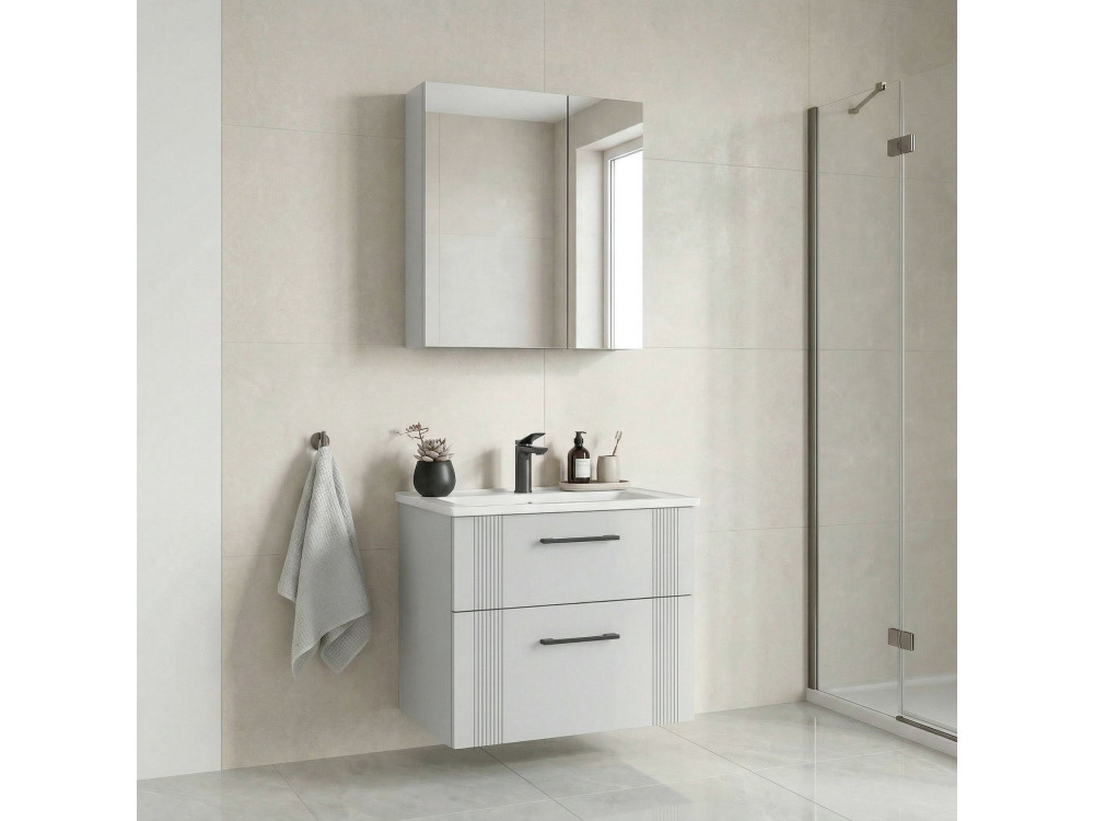 Ensemble Meuble Vasque avec Miroir (2 Pièces) "Bari 65 v2" - 65 x 45 x 55 cm - Matte White