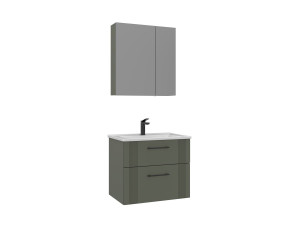 Ensemble Meuble Vasque avec Miroir (2 Pièces) "Bari 65 v2" - 65 x 45 x 55 cm - Matte Green