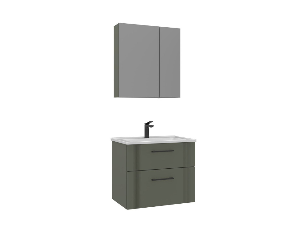 Ensemble Meuble Vasque avec Miroir (2 Pièces) "Bari 65 v2" - 65 x 45 x 55 cm - Matte Green
