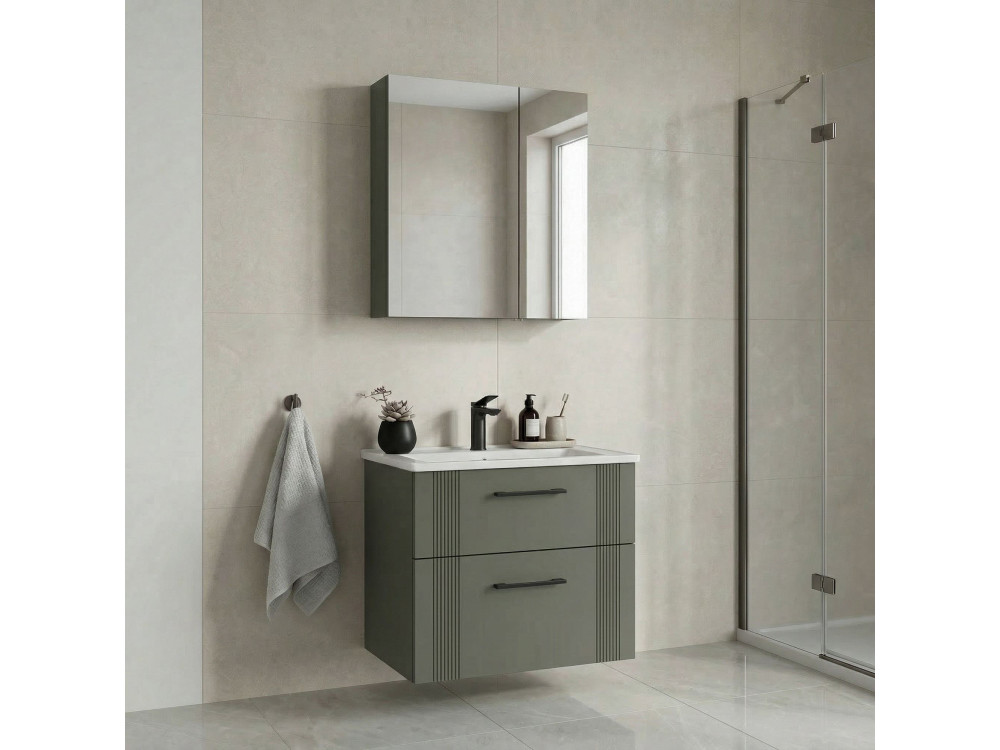 Ensemble Meuble Vasque avec Miroir (2 Pièces) "Bari 65 v2" - 65 x 45 x 55 cm - Matte Green