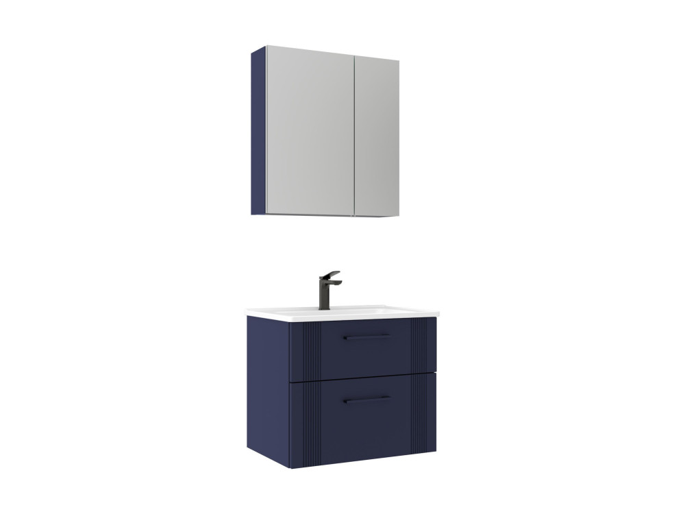 Ensemble Meuble Vasque avec Miroir (2 Pièces) "Bari 65 v2" - 65 x 45 x 55 cm - Matte Navy Blue