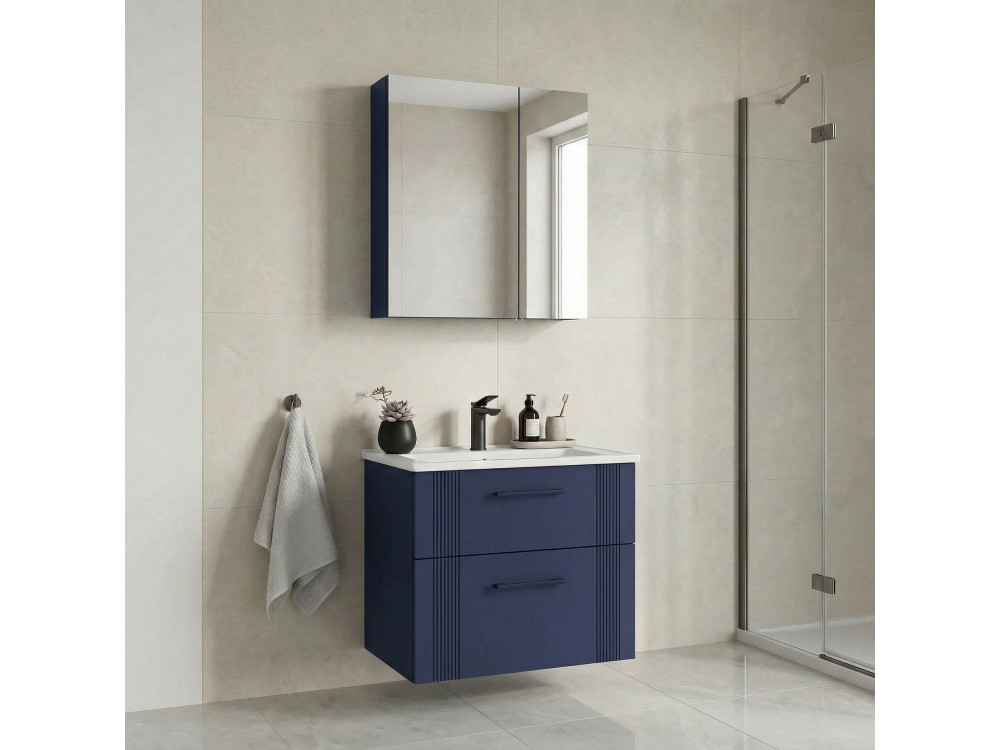 Ensemble Meuble Vasque avec Miroir (2 Pièces) "Bari 65 v2" - 65 x 45 x 55 cm - Matte Navy Blue