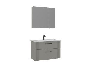 Ensemble Meuble Vasque avec Miroir (2 Pièces) "Bari 85 v2" - 85 x 45 x 55 cm - Matte Cashmere