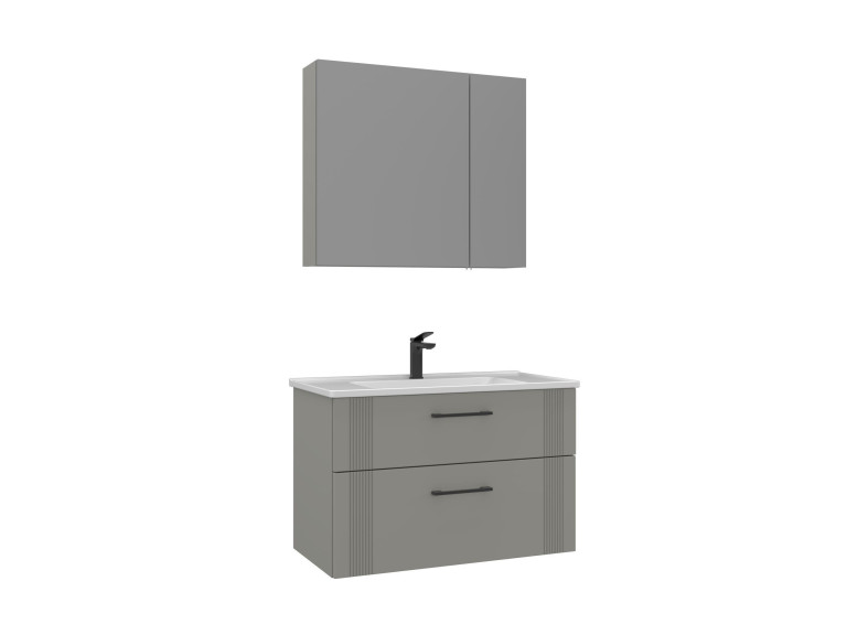 Ensemble Meuble Vasque avec Miroir (2 Pièces) "Bari 85 v2" - 85 x 45 x 55 cm - Matte Cashmere