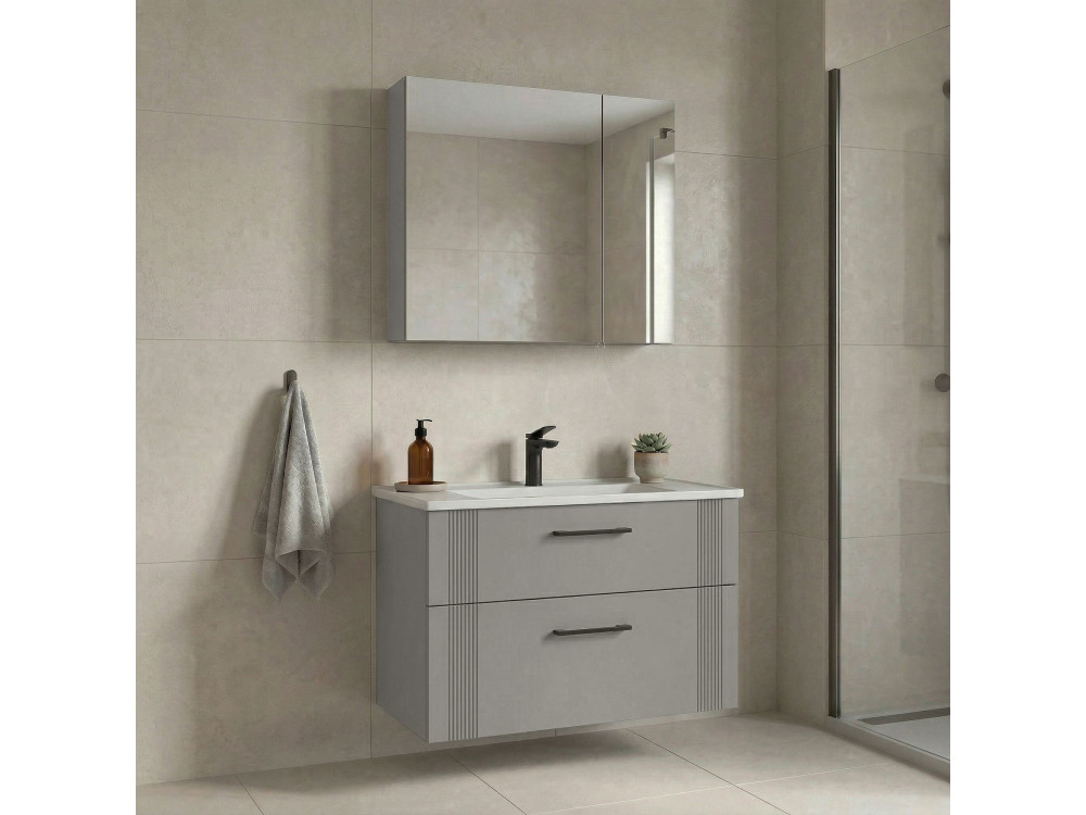 Ensemble Meuble Vasque avec Miroir (2 Pièces) "Bari 85 v2" - 85 x 45 x 55 cm - Matte Cashmere