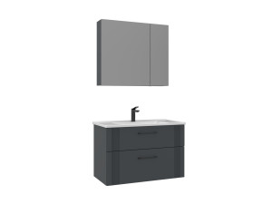 Ensemble Meuble Vasque avec Miroir (2 Pièces) "Bari 85 v2" - 85 x 45 x 55 cm - Matte Anthracite