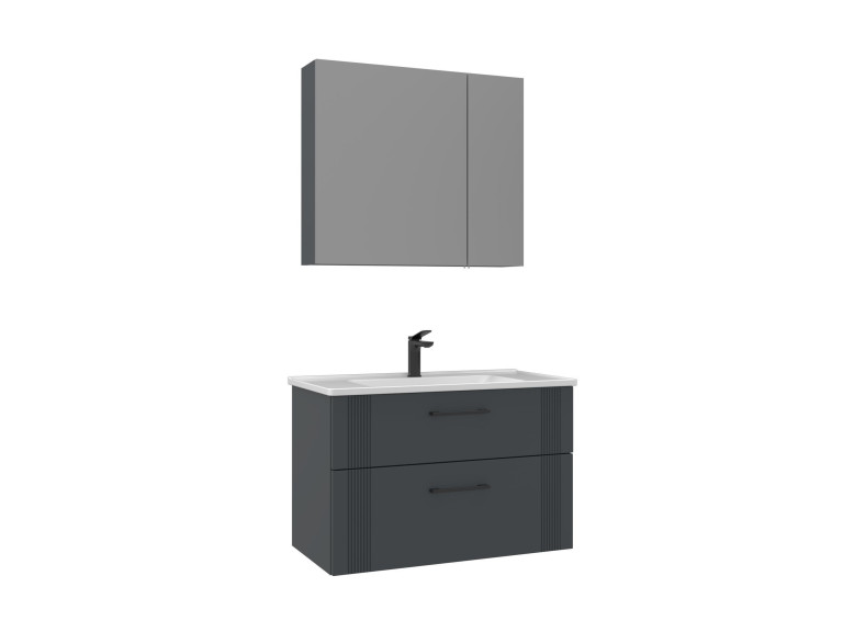 Ensemble Meuble Vasque avec Miroir (2 Pièces) "Bari 85 v2" - 85 x 45 x 55 cm - Matte Anthracite