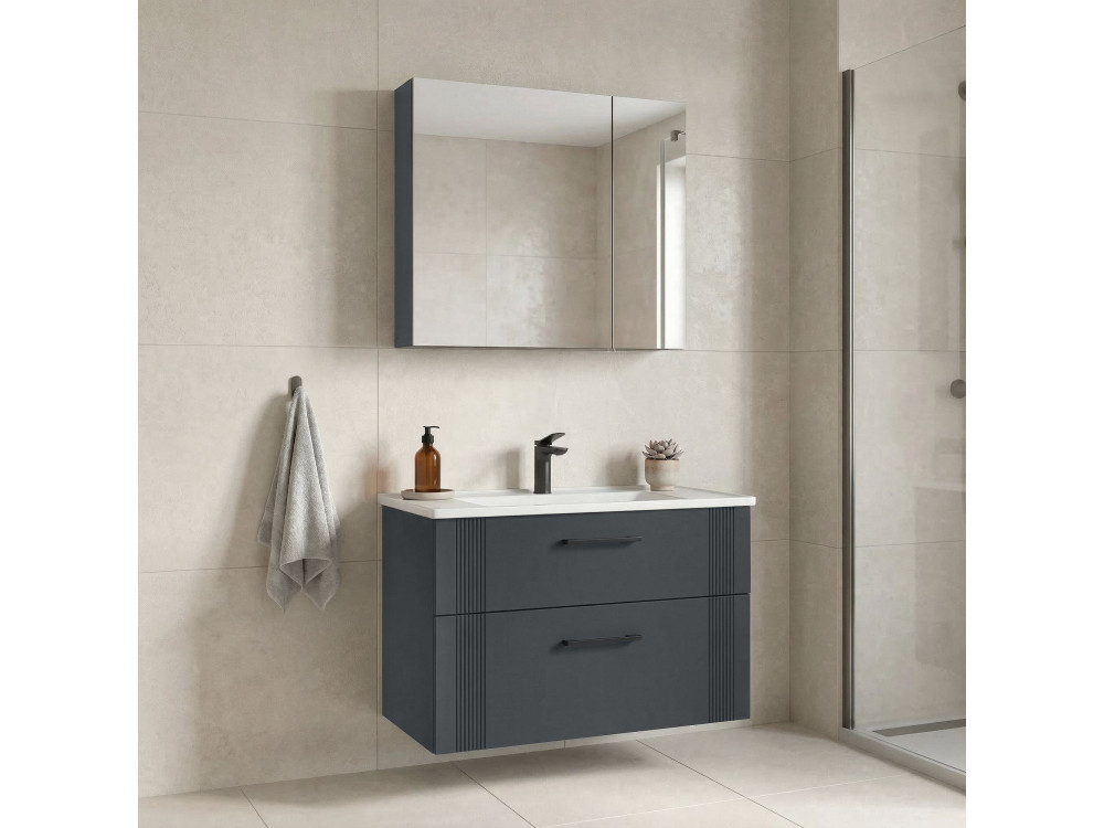 Ensemble Meuble Vasque avec Miroir (2 Pièces) "Bari 85 v2" - 85 x 45 x 55 cm - Matte Anthracite