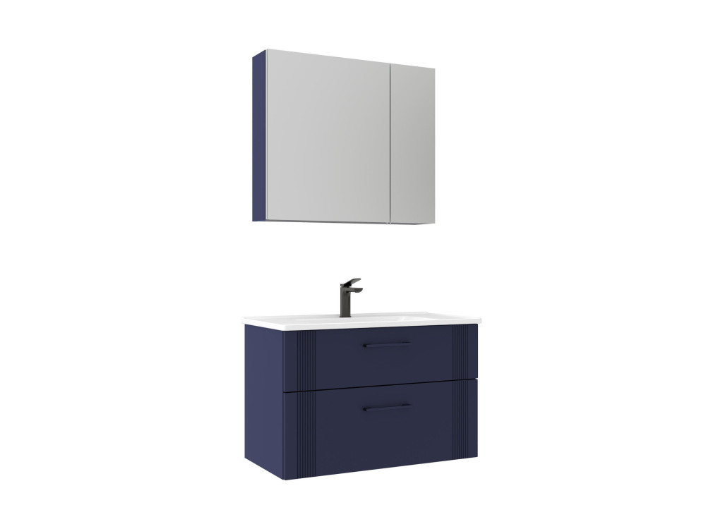 Ensemble Meuble Vasque avec Miroir (2 Pièces) "Bari 85 v2" - 85 x 45 x 55 cm - Matte Navy Blue