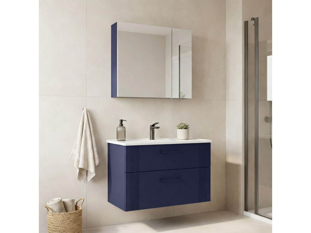 Ensemble Meuble Vasque avec Miroir (2 Pièces) "Bari 85 v2" - 85 x 45 x 55 cm - Matte Navy Blue