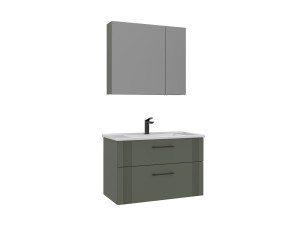 Ensemble Meuble Vasque avec Miroir (2 Pièces) "Bari 85 v2" - 85 x 45 x 55 cm - Matte Green