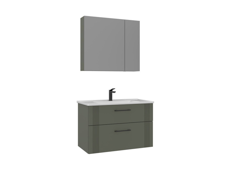 Ensemble Meuble Vasque avec Miroir (2 Pièces) "Bari 85 v2" - 85 x 45 x 55 cm - Matte Green