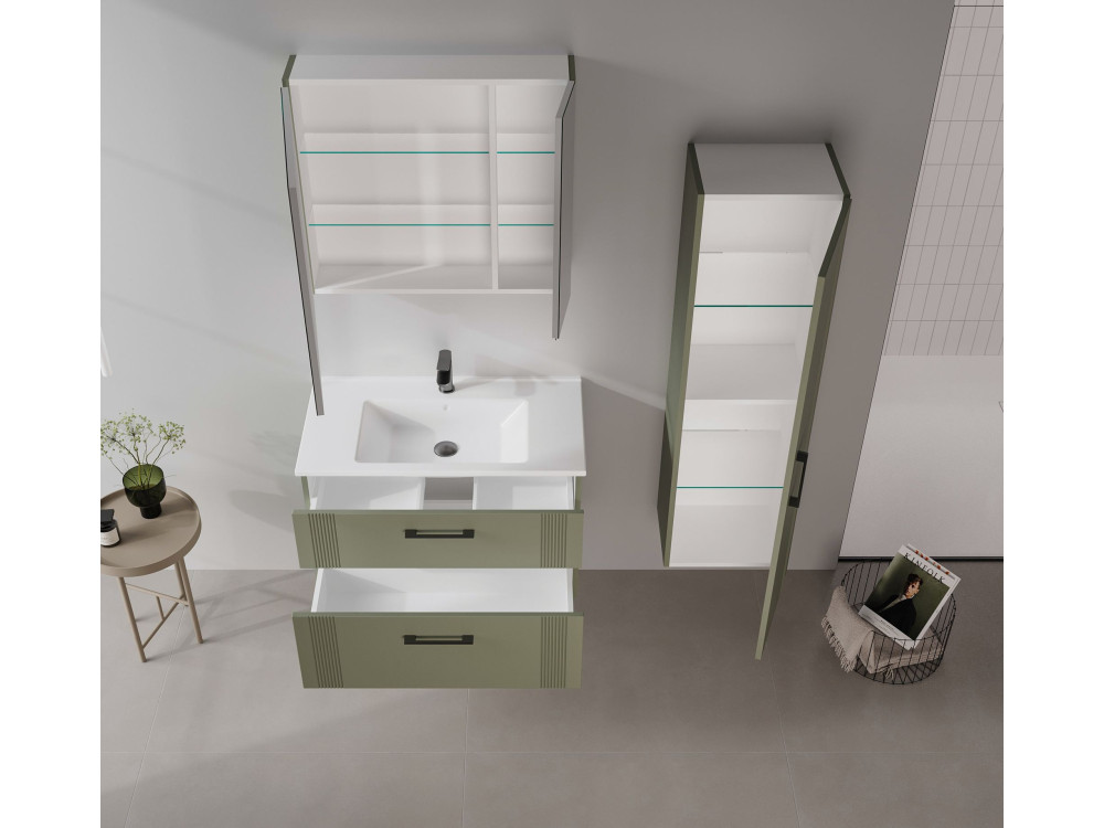 Ensemble Meuble Vasque avec Miroir (2 Pièces) "Bari 85 v2" - 85 x 45 x 55 cm - Matte Green