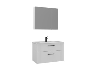 Ensemble Meuble Vasque avec Miroir (2 Pièces) "Bari 85 v2" - 85 x 45 x 55 cm - Matte White