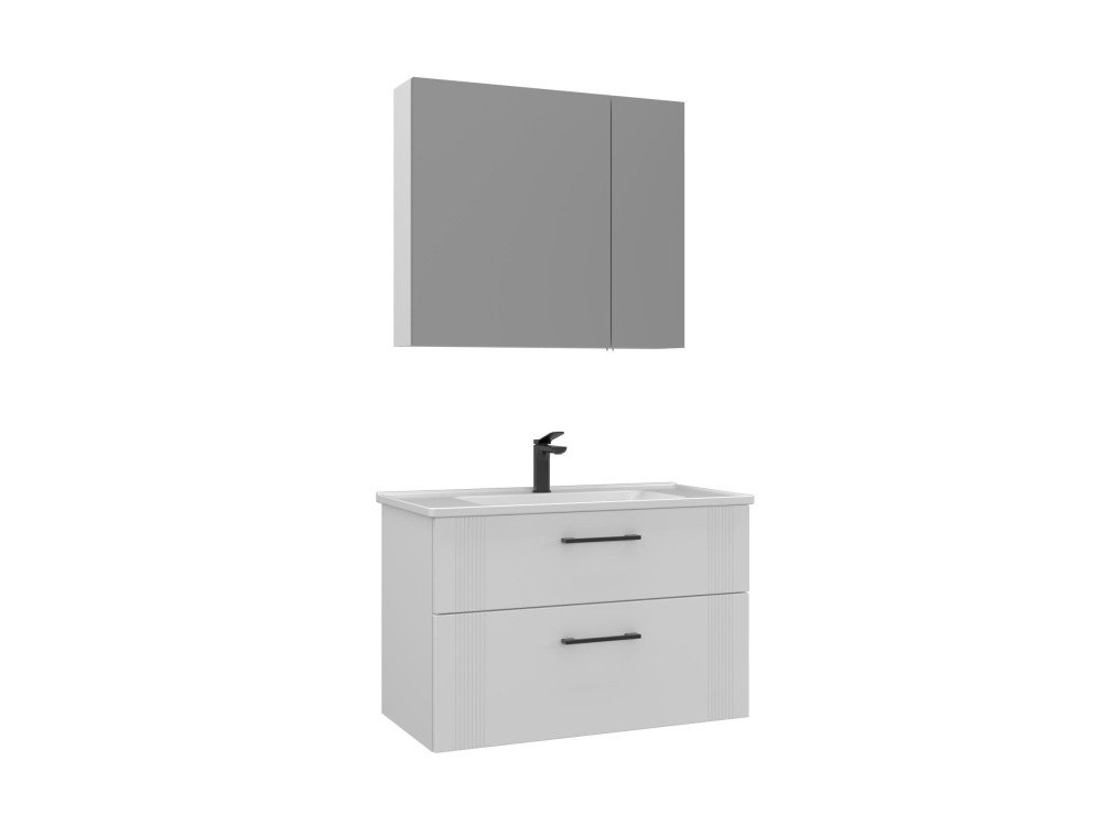 Ensemble Meuble Vasque avec Miroir (2 Pièces) "Bari 85 v2" - 85 x 45 x 55 cm - Matte White