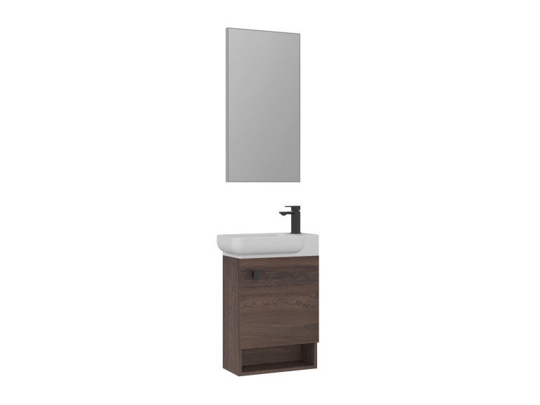 Ensemble Meuble Vasque avec Miroir (2 Pièces) "Begonya 55" - 53 x 33 x 75 cm - Walnut