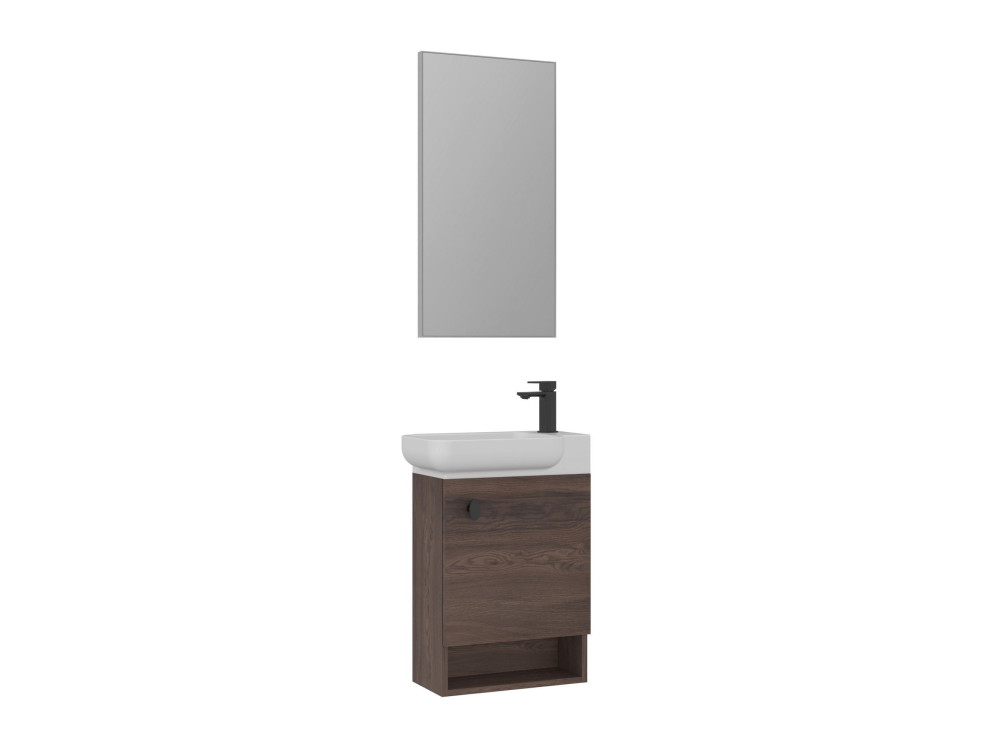 Ensemble Meuble Vasque avec Miroir (2 Pièces) "Begonya 55" - 53 x 33 x 75 cm - Walnut