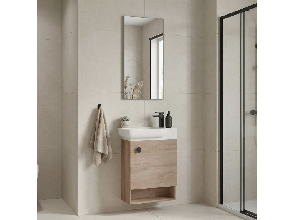 Ensemble Meuble Vasque avec Miroir (2 Pièces) "Begonya 55" - 53 x 33 x 75 cm - Oak