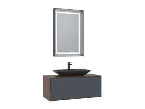 Ensemble Meuble Vasque avec Miroir (2 Pièces) "Craft 100" - 100 x 50 x 40 cm - Walnut / Anthracite