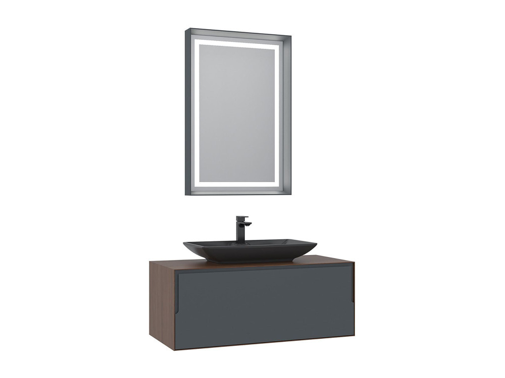Ensemble Meuble Vasque avec Miroir (2 Pièces) "Craft 100" - 100 x 50 x 40 cm - Walnut / Anthracite