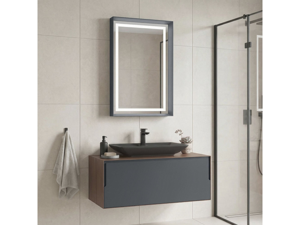 Ensemble Meuble Vasque avec Miroir (2 Pièces) "Craft 100" - 100 x 50 x 40 cm - Walnut / Anthracite