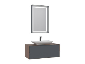 Ensemble Meuble Vasque avec Miroir (2 Pièces) "Craft 100" - 100 x 50 x 40 cm - Walnut / Anthracite / White