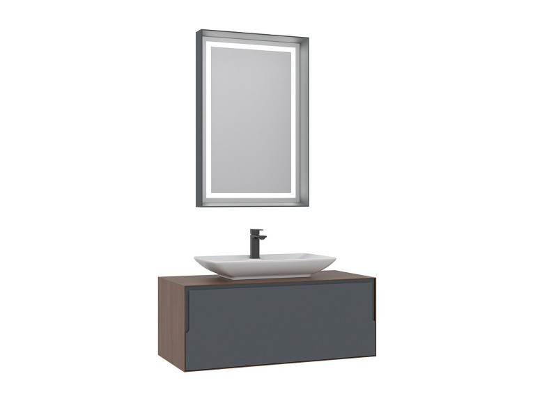 Ensemble Meuble Vasque avec Miroir (2 Pièces) "Craft 100" - 100 x 50 x 40 cm - Walnut / Anthracite / White
