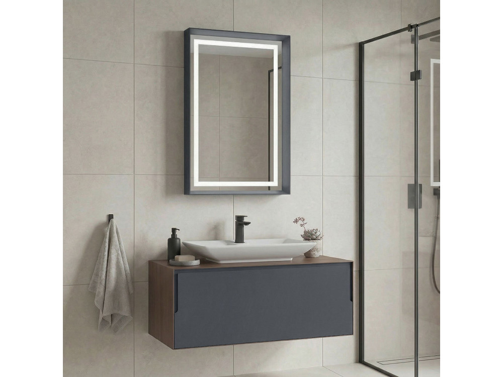 Ensemble Meuble Vasque avec Miroir (2 Pièces) "Craft 100" - 100 x 50 x 40 cm - Walnut / Anthracite / White