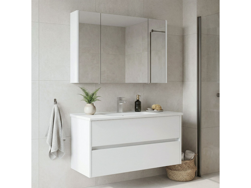 Ensemble Meuble Vasque avec Miroir (2 Pièces) "Arno 100" - 100 x 45 x 52 cm - White