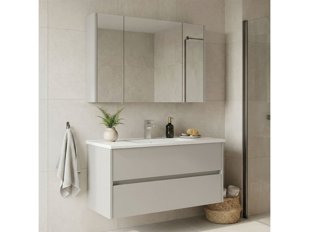 Ensemble Meuble Vasque avec Miroir (2 Pièces) "Arno 100" - 100 x 45 x 52 cm - Cashmere