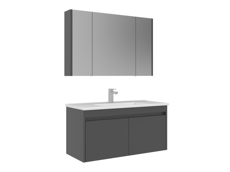 Ensemble Meuble Vasque avec Miroir (2 Pièces) "Arno 100" - 100 x 45 x 52 cm - Grey