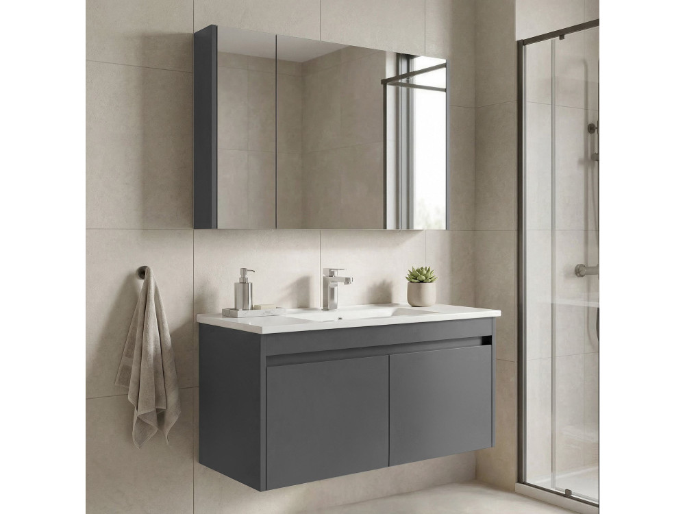 Ensemble Meuble Vasque avec Miroir (2 Pièces) "Arno 100" - 100 x 45 x 52 cm - Grey