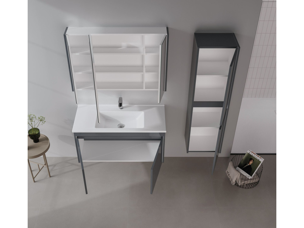 Ensemble Meuble Vasque avec Miroir (2 Pièces) "Arno 100" - 100 x 45 x 52 cm - Grey