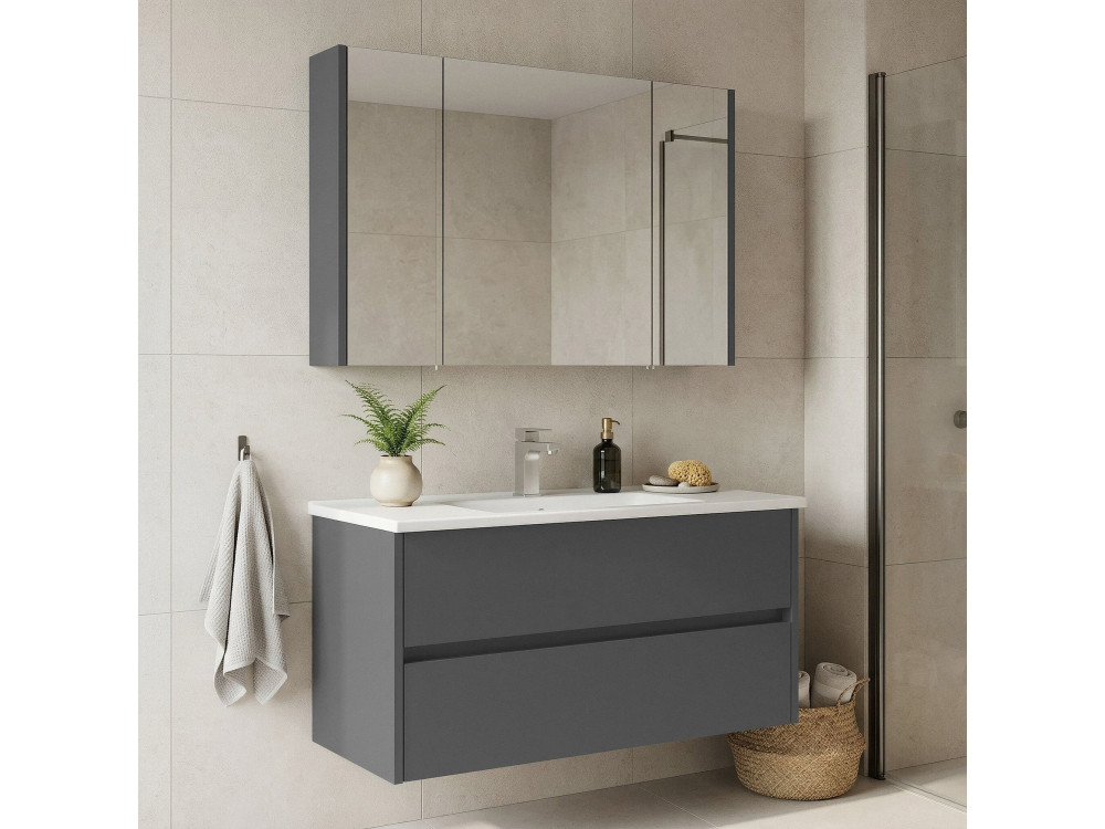 Ensemble Meuble Vasque avec Miroir (2 Pièces) "Arno 100" - 100 x 45 x 52 cm - Grey