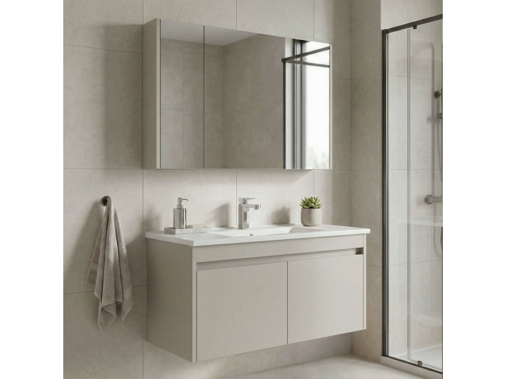 Ensemble Meuble Vasque avec Miroir (2 Pièces) "Arno 100" - 100 x 45 x 52 cm - Cashmere
