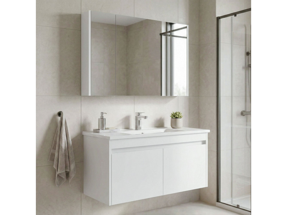 Ensemble Meuble Vasque avec Miroir (2 Pièces) "Arno 100" - 100 x 45 x 52 cm - White
