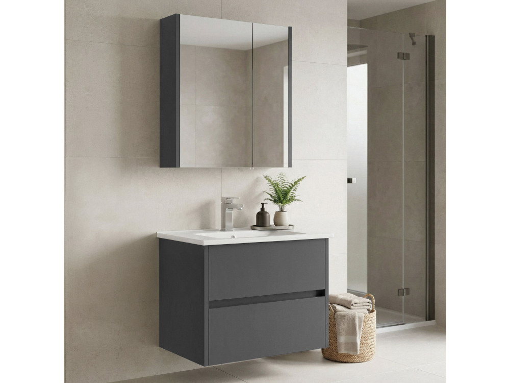 Ensemble Meuble Vasque avec Miroir (2 Pièces) "Arno 65" - 65 x 45 x 52 cm - Grey