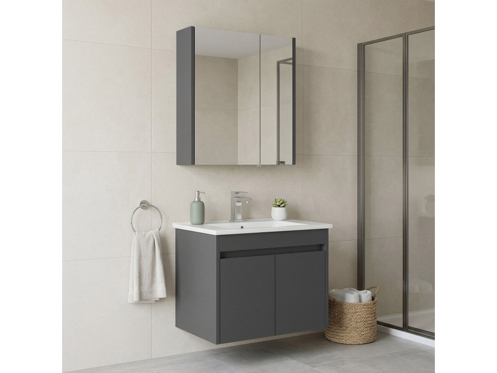 Ensemble Meuble Vasque avec Miroir (2 Pièces) "Arno 65" - 65 x 45 x 52 cm - Grey
