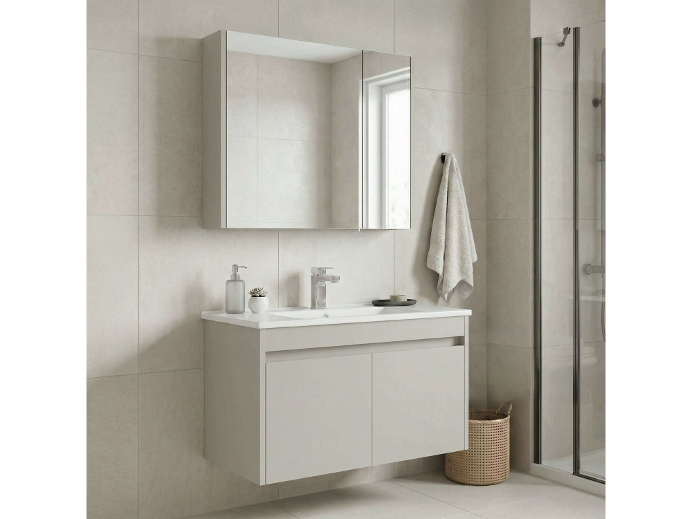 Ensemble Meuble Vasque avec Miroir (2 Pièces) "Arno 85" - 85 x 45 x 52 cm - Cashmere