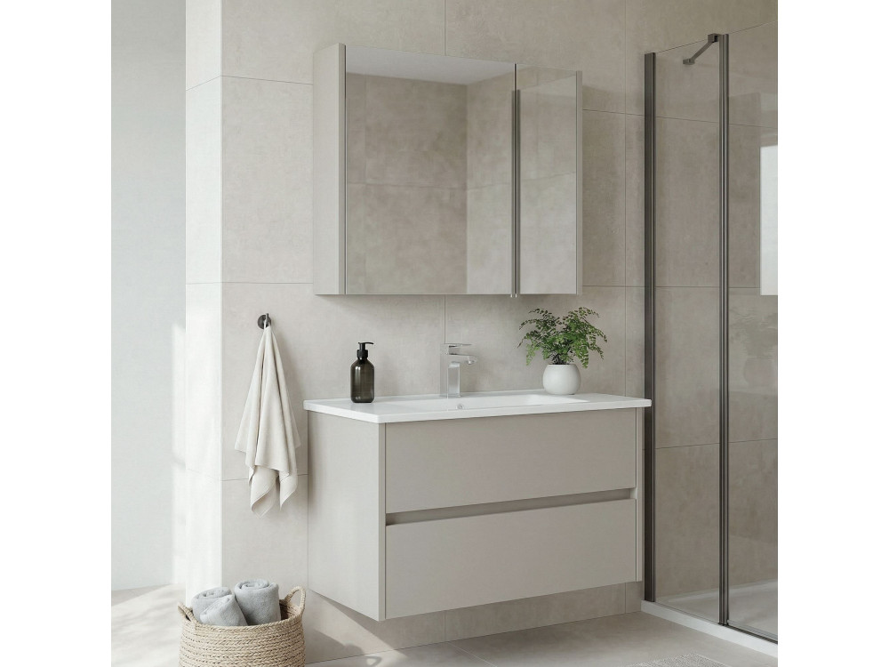 Ensemble Meuble Vasque avec Miroir (2 Pièces) "Arno 85" - 85 x 45 x 52 cm - Cashmere