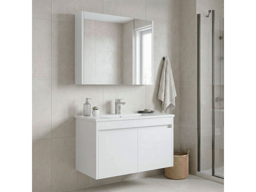 Ensemble Meuble Vasque avec Miroir (2 Pièces) "Arno 85" - 85 x 45 x 52 cm - White