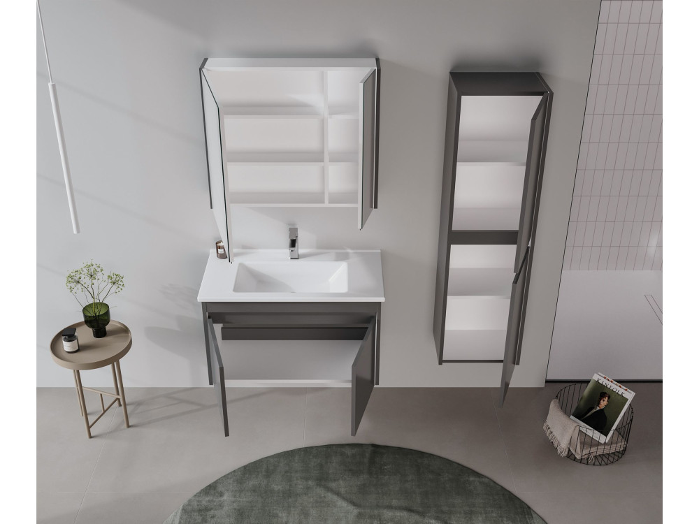 Ensemble Meuble Vasque avec Miroir (2 Pièces) "Arno 85" - 85 x 45 x 52 cm - Grey