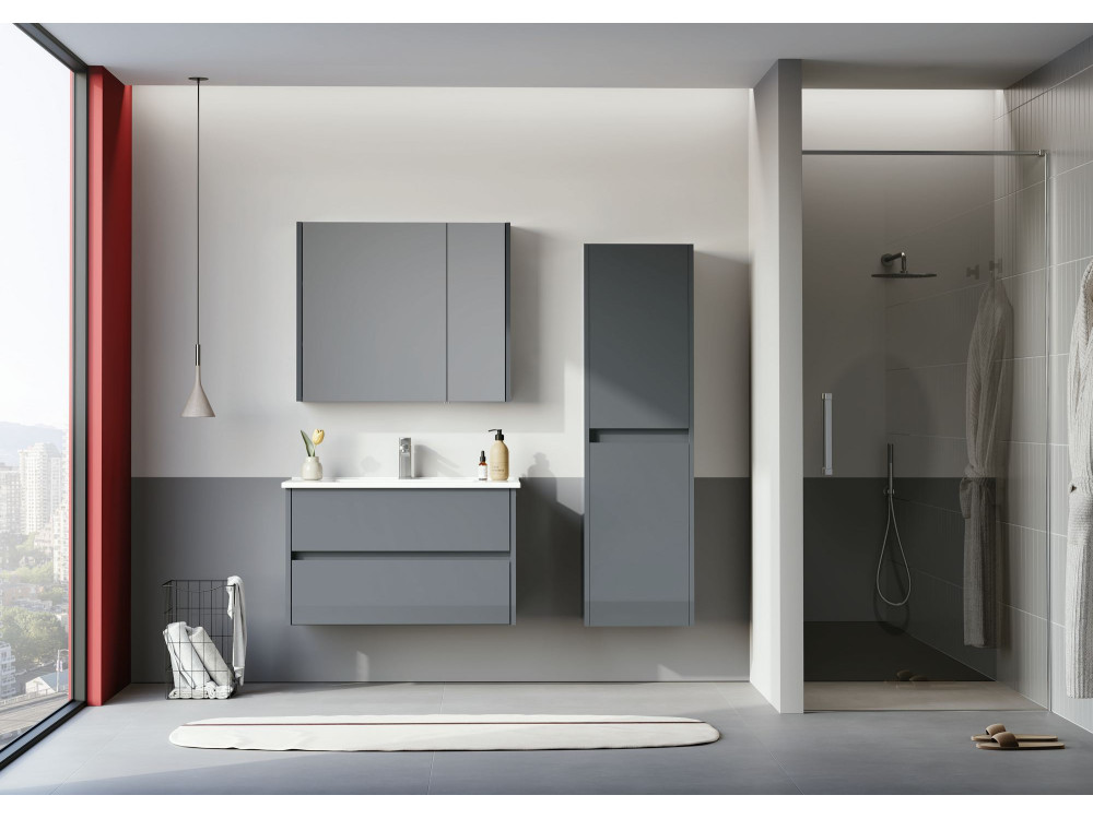Ensemble Meuble Vasque avec Miroir (2 Pièces) "Arno 85" - 85 x 45 x 52 cm - Grey