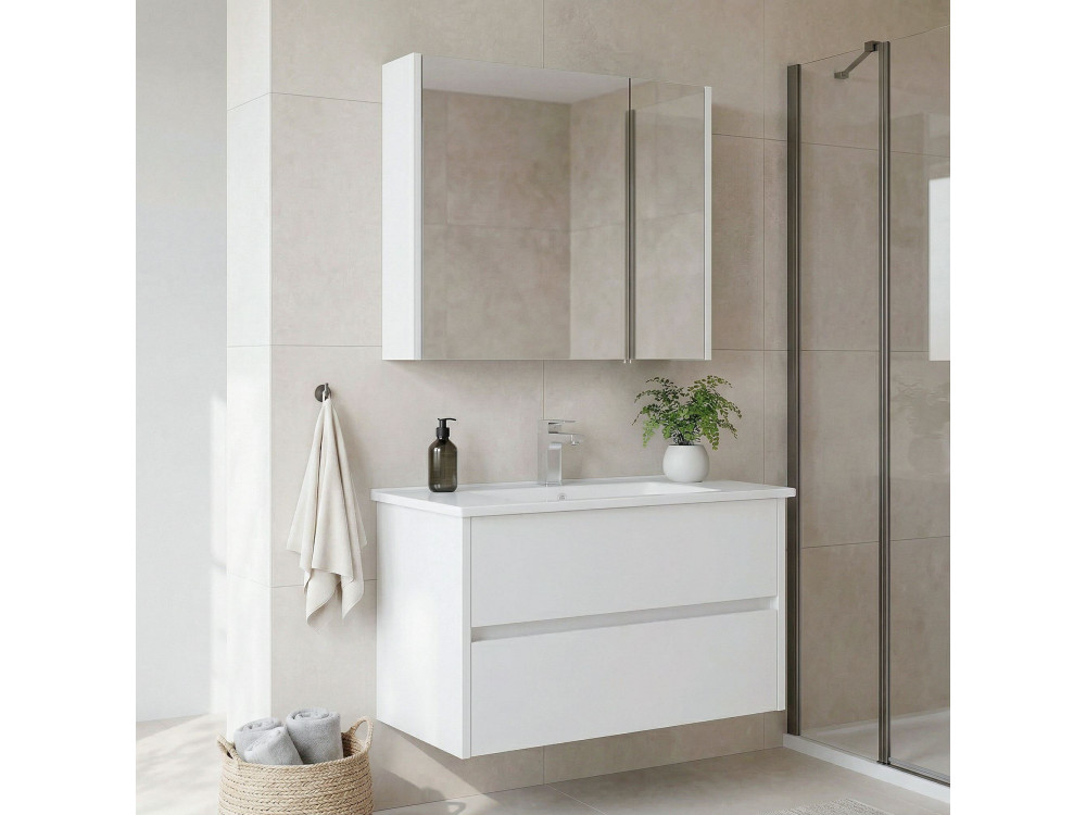 Ensemble Meuble Vasque avec Miroir (2 Pièces) "Arno 85" - 85 x 45 x 52 cm - White