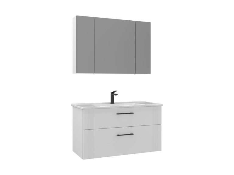Ensemble Meuble Vasque avec Miroir (2 Pièces) "Bari 100 v2" - 100 x 45 x 55 cm - Matte White