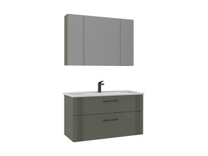 Ensemble Meuble Vasque avec Miroir (2 Pièces) "Bari 100 v2" - 100 x 45 x 55 cm - Matte Green