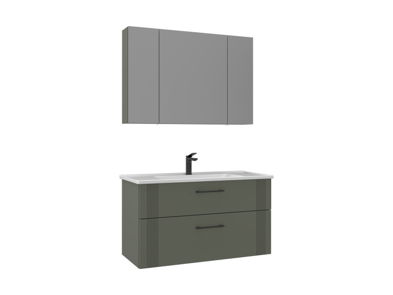 Ensemble Meuble Vasque avec Miroir (2 Pièces) "Bari 100 v2" - 100 x 45 x 55 cm - Matte Green