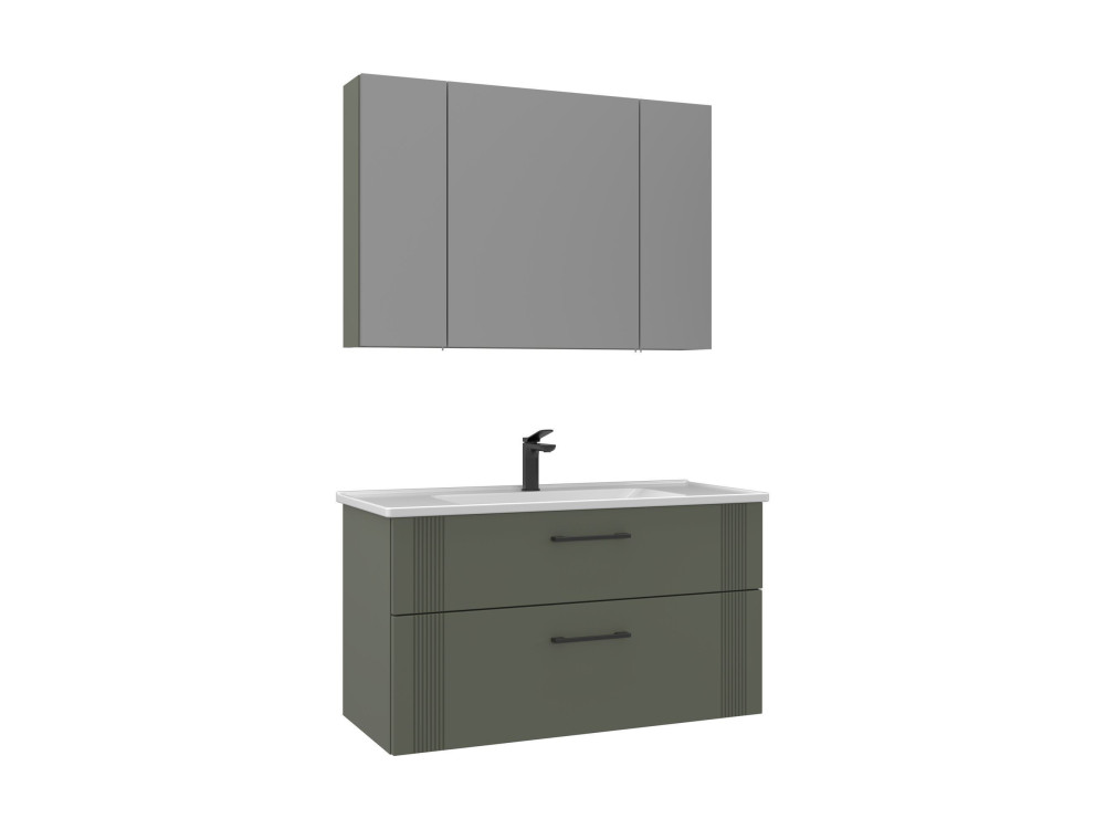 Ensemble Meuble Vasque avec Miroir (2 Pièces) "Bari 100 v2" - 100 x 45 x 55 cm - Matte Green